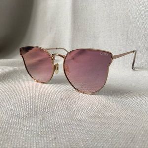 QUAY Sunglasses, pink lenses with gold hardware.